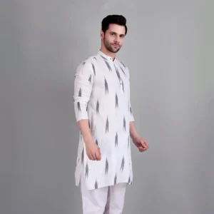 White Handloom Ikkat Kurta