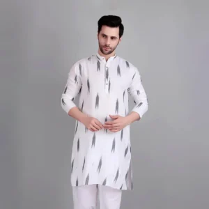 White Handloom Ikkat Kurta