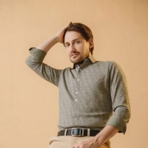 Cotton Olive Green Satin Printed Shirt