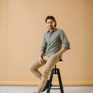 Cotton Olive Green Satin Printed Shirt