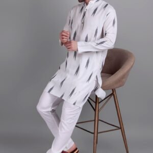 White Handloom Ikkat Kurta